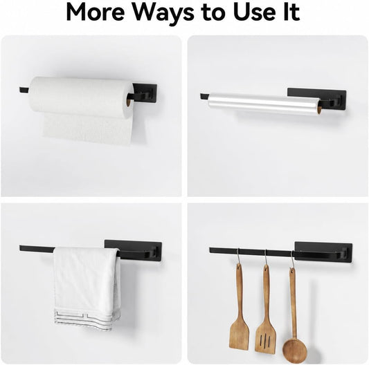 Paper Towel Holder Under Cabinet, Self-Adhesive or Drilling, Matte Black