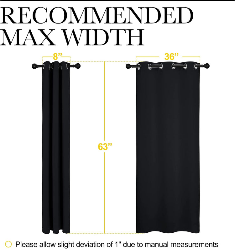 NICETOWN Black Blackout Curtains for Bedroom 42" Wide x 63" Long 2 Panels